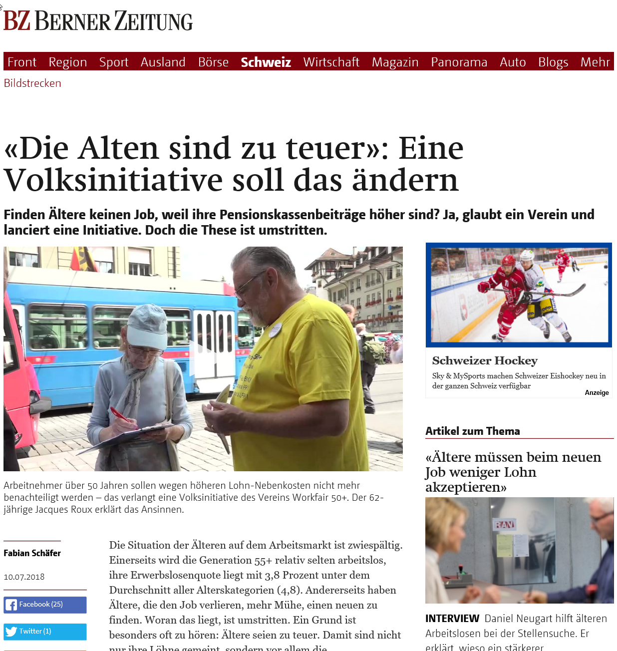 Image Die Alten sind zu teuer. Eine Volksinitiative soll das ändern, Berner Zeitung