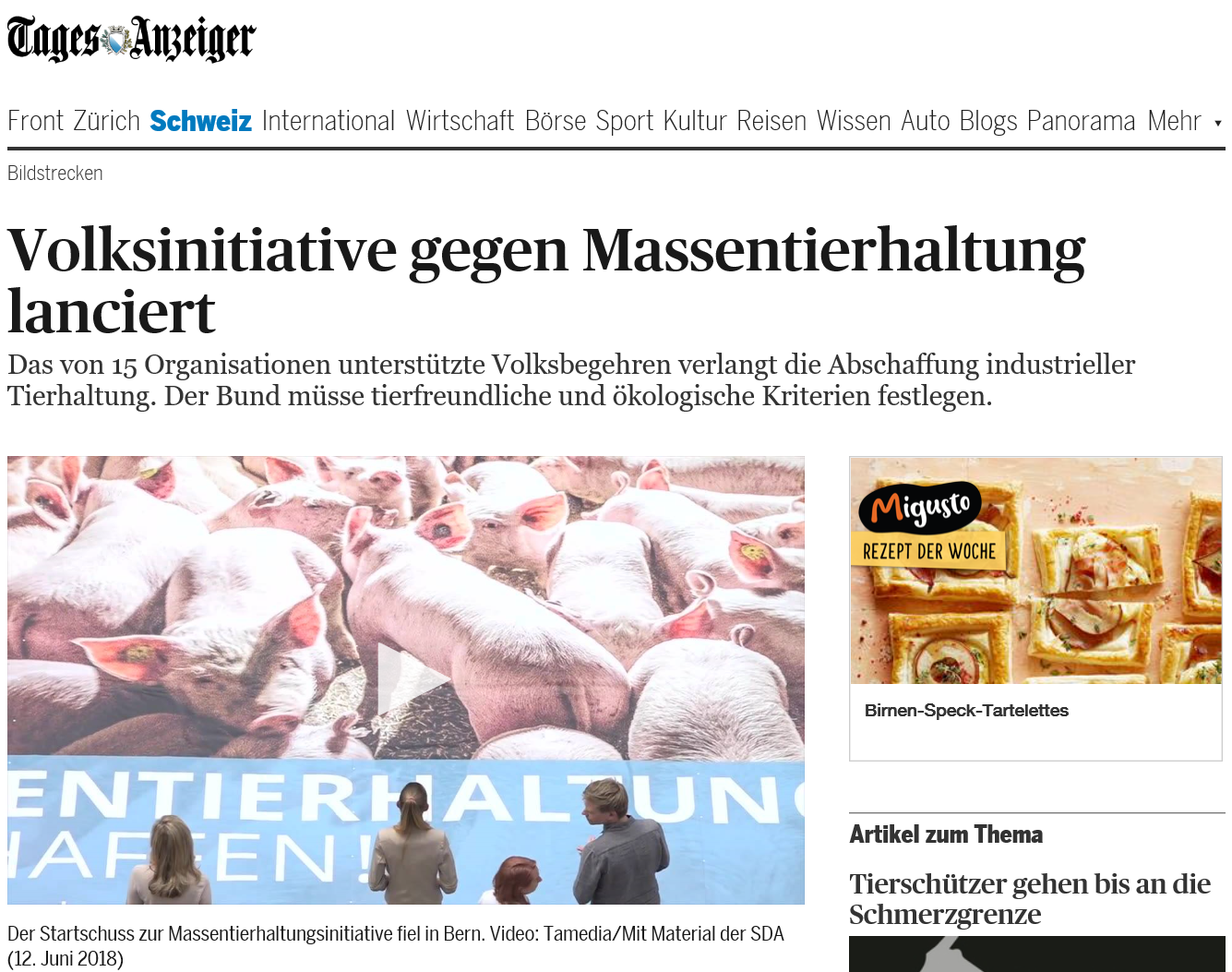 Image Volksinitiative gegen Massentierhaltung lanciert, Tages Anzeiger