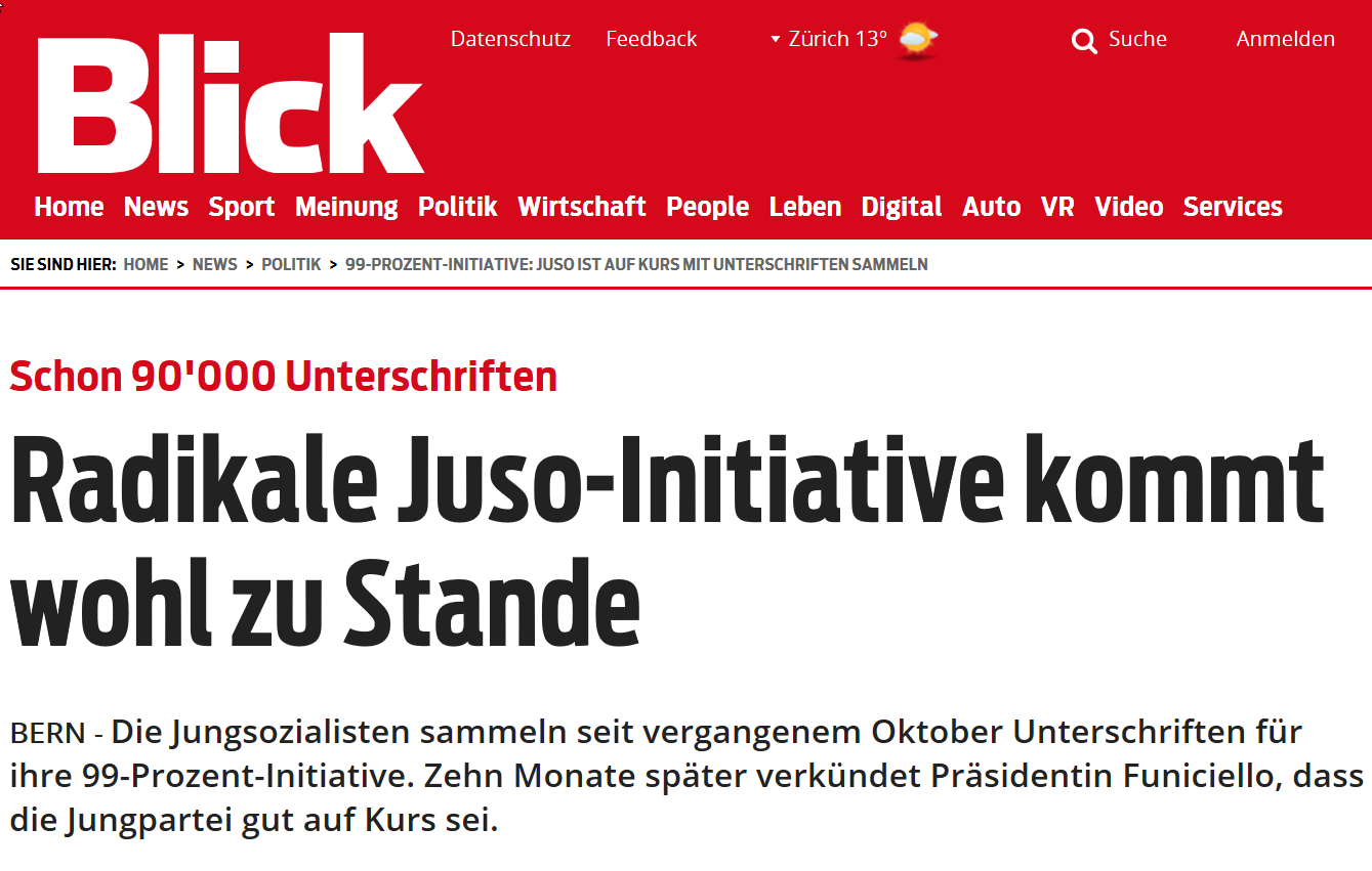 Image Radikale Juso-Initiative kommt wohl zustande Blick