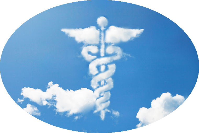 Image Medizin Symbol schwebend im Himmel von Wolken umgeben